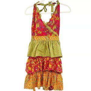 Pier 1 Imports, Vintage Kitchen Apron with Ruffles, Multi Color Patchwork, NWOT